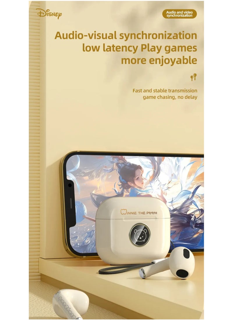 Disney LY-887 Wireless Bluetooth 5.2 Earphones – Noise Reduction, Gaming, Music, and Sport Earbuds - Cream