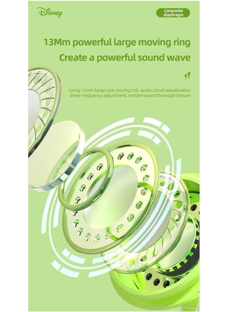 Disney LY-887 Wireless Bluetooth 5.2 Earphones – Noise Reduction, Gaming, Music, and Sport Earbuds - Green