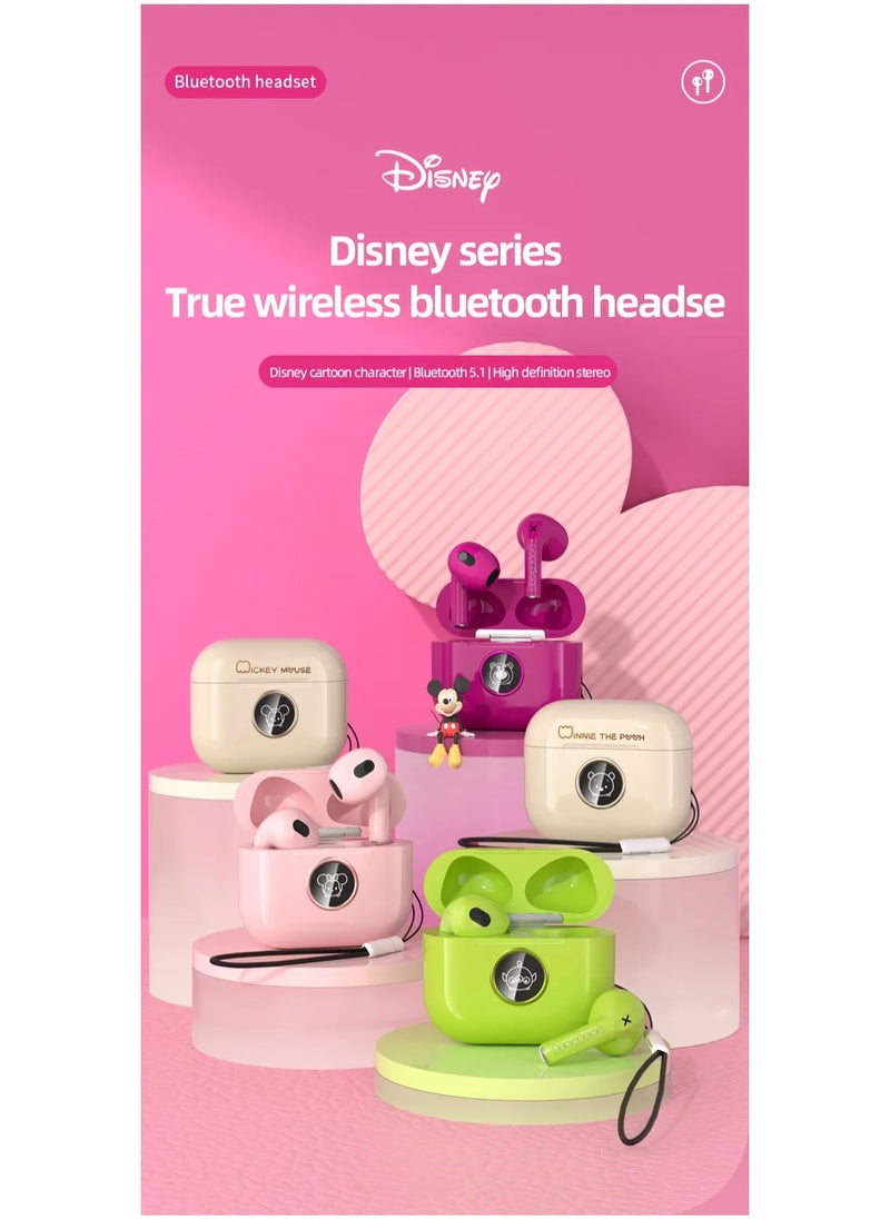 Disney LY-887 Wireless Bluetooth 5.2 Earphones – Noise Reduction, Gaming, Music, and Sport Earbuds - Green