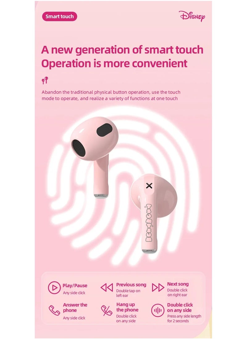 Disney LY-887 Wireless Bluetooth 5.2 Earphones – Noise Reduction, Gaming, Music, and Sport Earbuds - Dark Pink