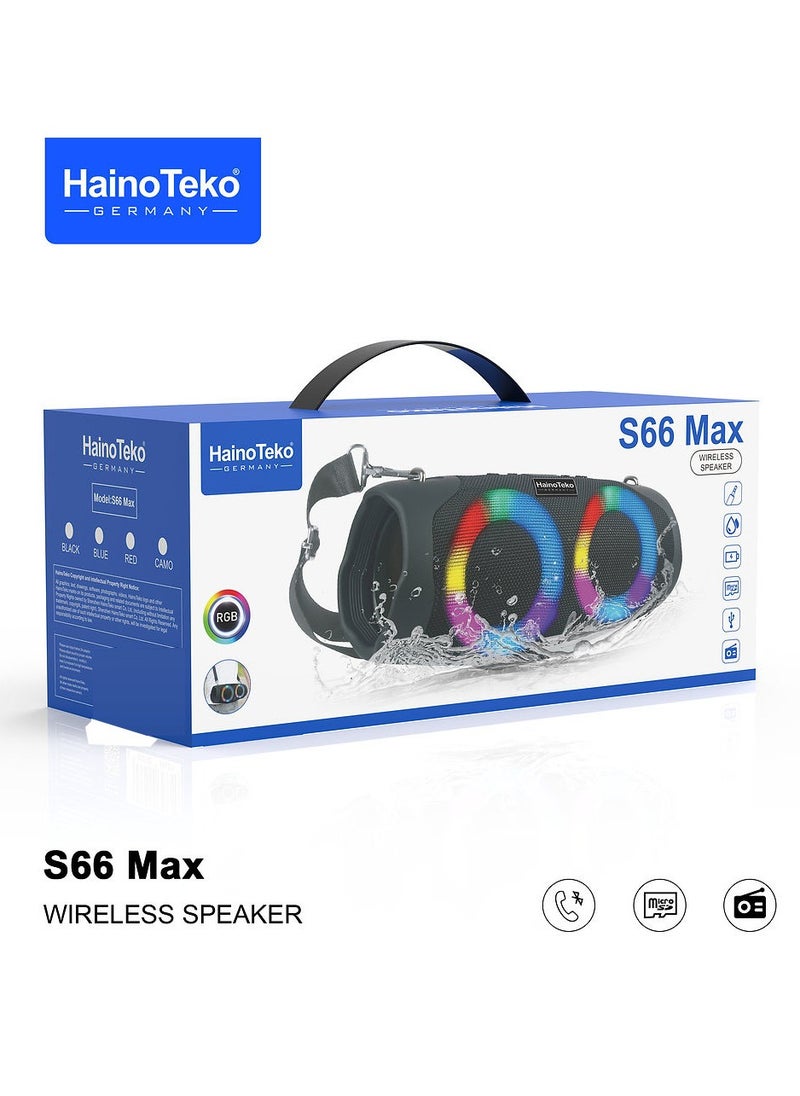 Haino Teko S66 Max Portable Wireless Speaker With High-Quality Audio RGB Lighting For Indoor and Outdoor Blue