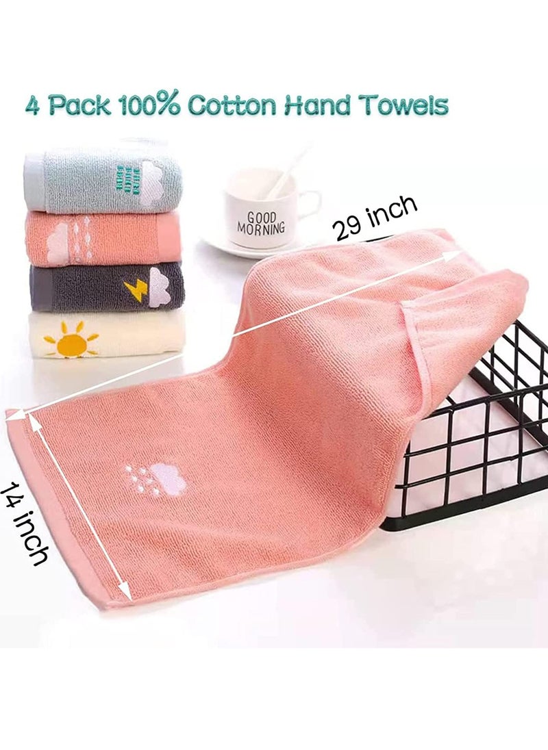 Hand Towels for Bathroom Set 4 Piece, 100% Cotton Bath Hand Towel, Face Towel Soft Highly Absorbent Towels for Adults and Children for Bathroom Kitchen, 14x29 Inch (Pink White Blue Gray)