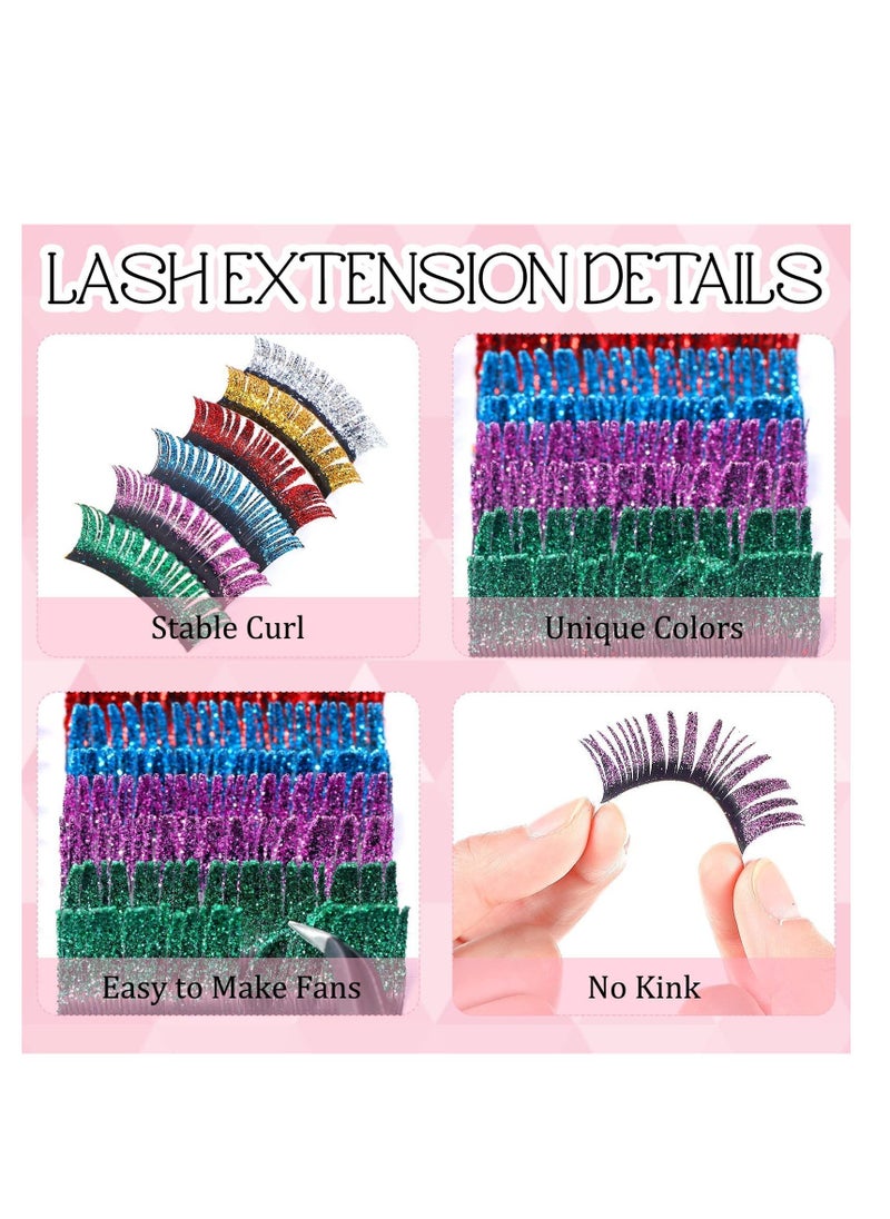 Colored Glitter Lash Extensions Colored Lash Eyelashes Party Makeup Eyelashes (Multicolored,15 mm)