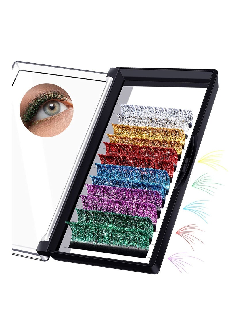 Colored Glitter Lash Extensions Colored Lash Eyelashes Party Makeup Eyelashes (Multicolored,15 mm)