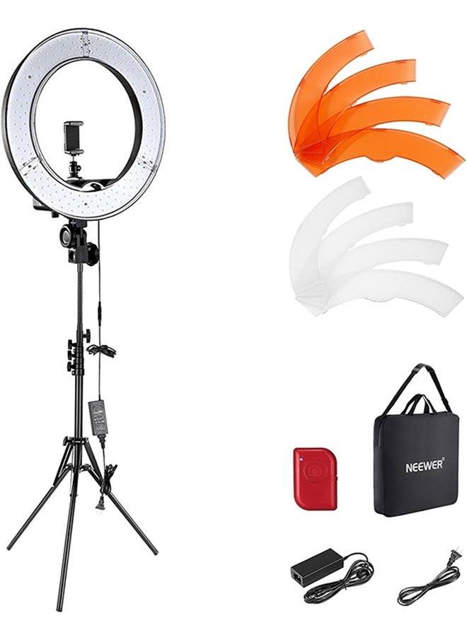 NEEWER Ring Light 18inch Kit: 55W 5600K Professional LED with Stand and Phone Holder, Soft Tube & Bag for Tattoo Lash Extension Barber Makeup Artist Studio Video Photography Lighting