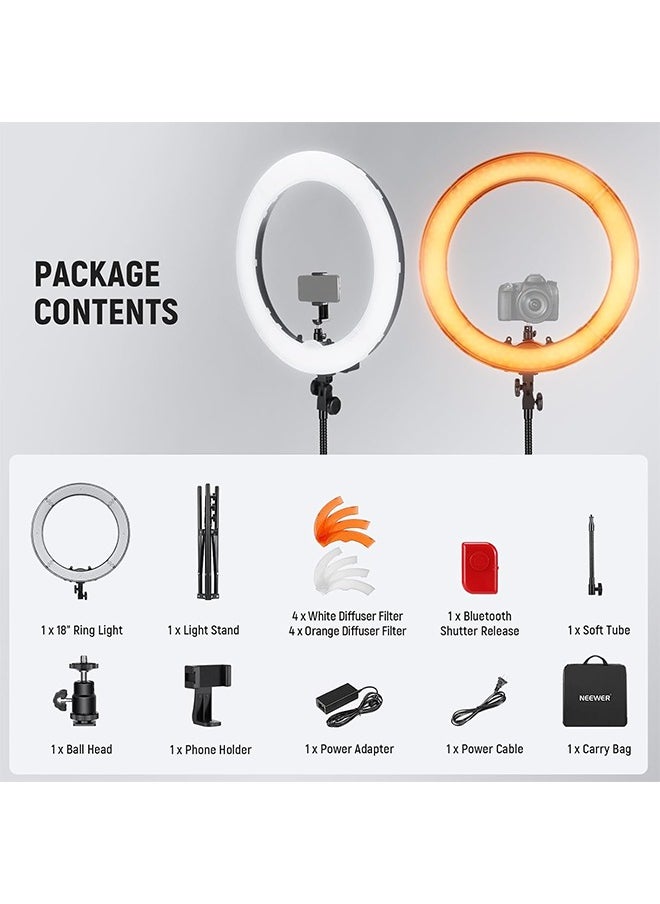 NEEWER Ring Light 18inch Kit: 55W 5600K Professional LED with Stand and Phone Holder, Soft Tube & Bag for Tattoo Lash Extension Barber Makeup Artist Studio Video Photography Lighting