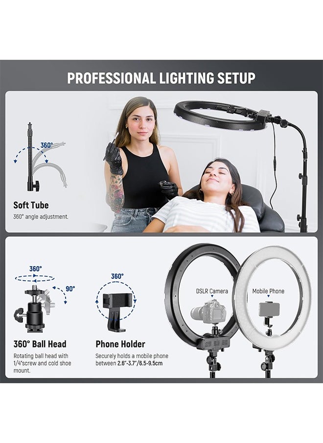 NEEWER Ring Light 18inch Kit: 55W 5600K Professional LED with Stand and Phone Holder, Soft Tube & Bag for Tattoo Lash Extension Barber Makeup Artist Studio Video Photography Lighting