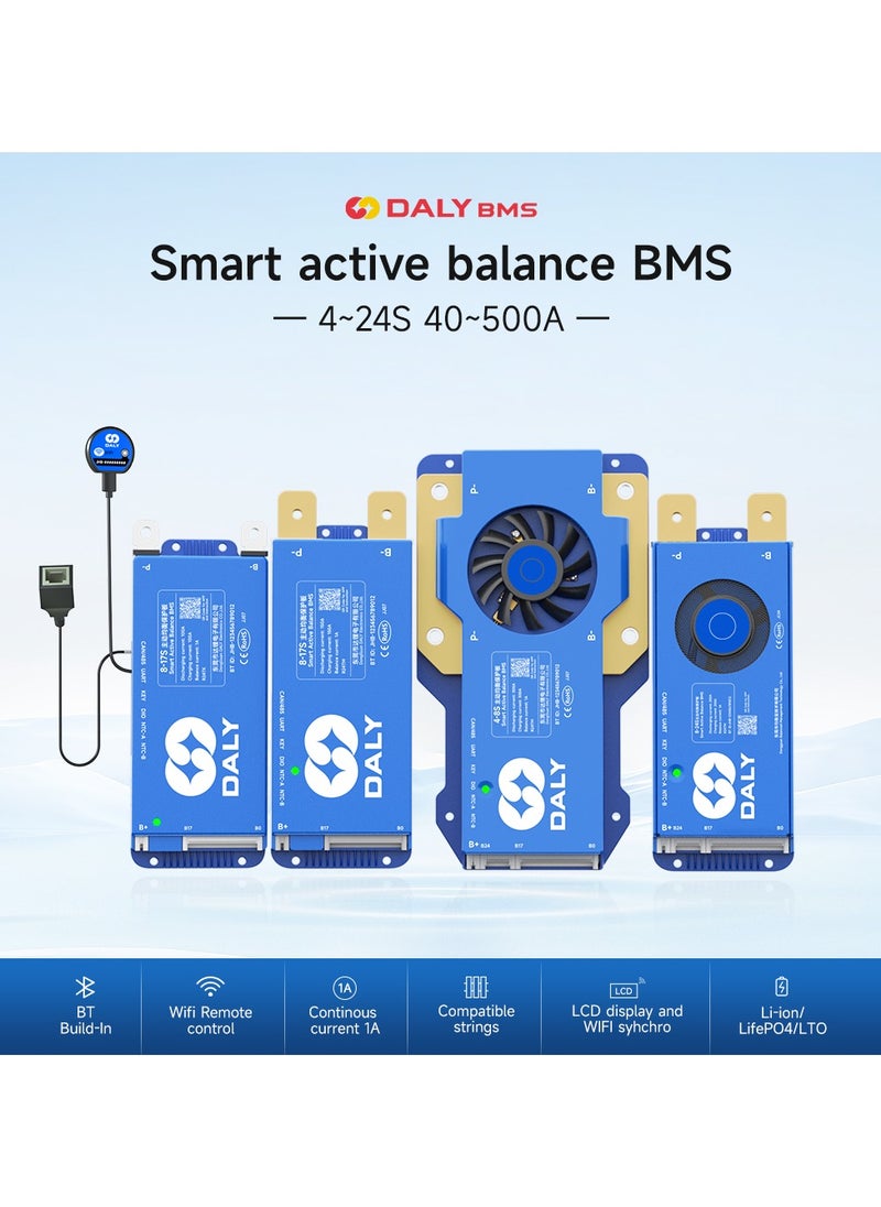 DALY Smart Active Balance BMS 250A to 500A 4S-24S UART & CAN/RS485 Protection Board with Build-in Bluetooth and NTC for LFP/NCM/LTO Lithium Battery Pack