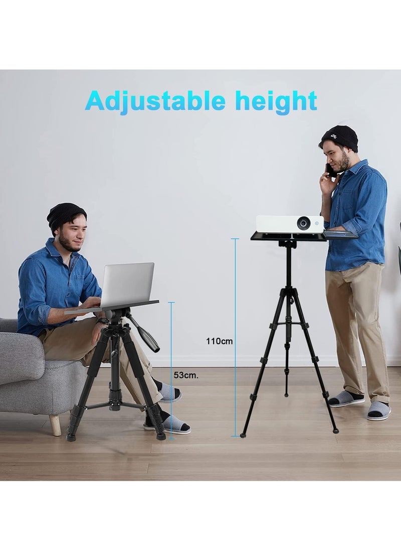Projector Tripod Stand Universal Laptop Floor Holder Adjustable 53-110cm Height Foldable Projector Telescopic Support with 360 Rotating Enlarged Tray for Office Home Stage Studio Outdoor
