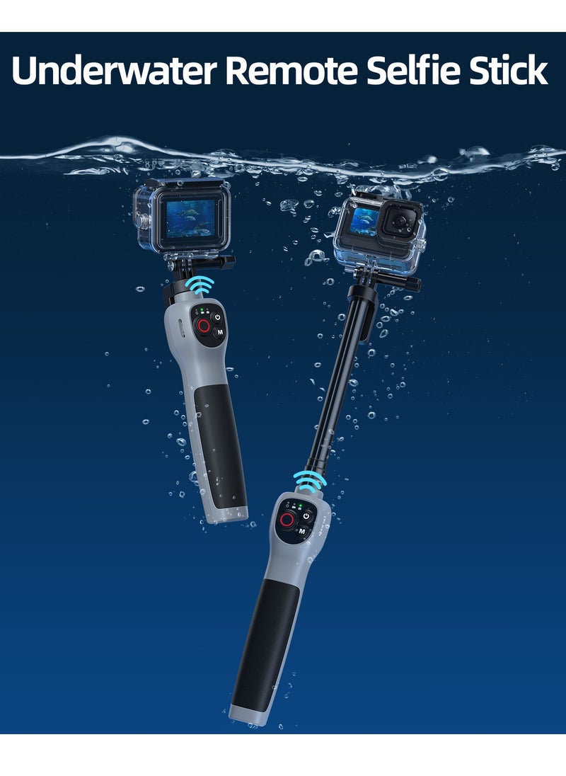 The selfie stick of the underwater remote control camera has a total length of 85cm and supports shooting, mode switching, remote control on/off, and other functions. It can be used in water depths