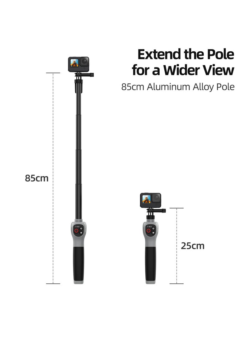 The selfie stick of the underwater remote control camera has a total length of 85cm and supports shooting, mode switching, remote control on/off, and other functions. It can be used in water depths