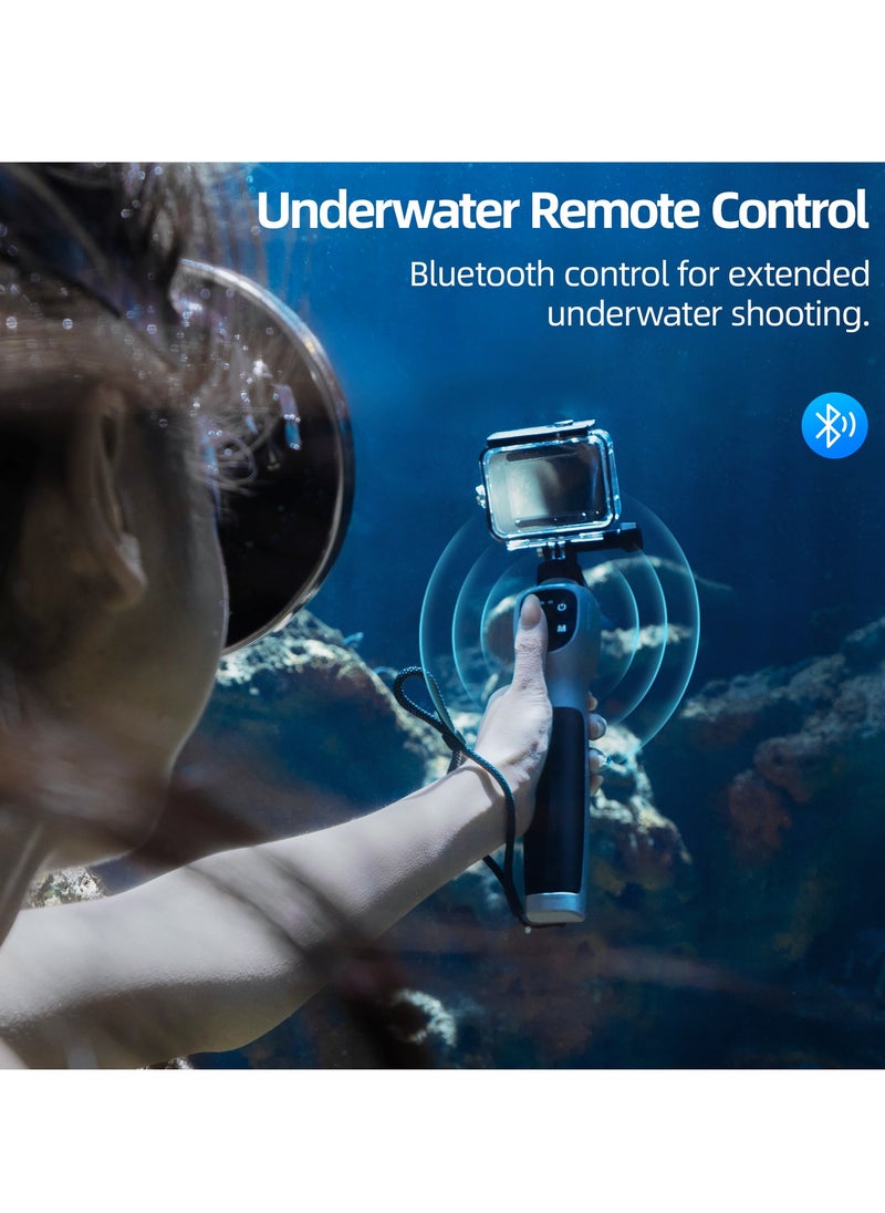 The selfie stick of the underwater remote control camera has a total length of 85cm and supports shooting, mode switching, remote control on/off, and other functions. It can be used in water depths