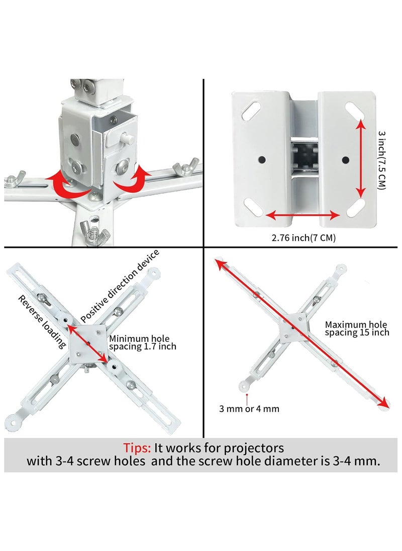 Projector Mount Wall or Ceiling Projection Mount Bracket with Adjustable Height and Extendable Arms Mount for Home and Office