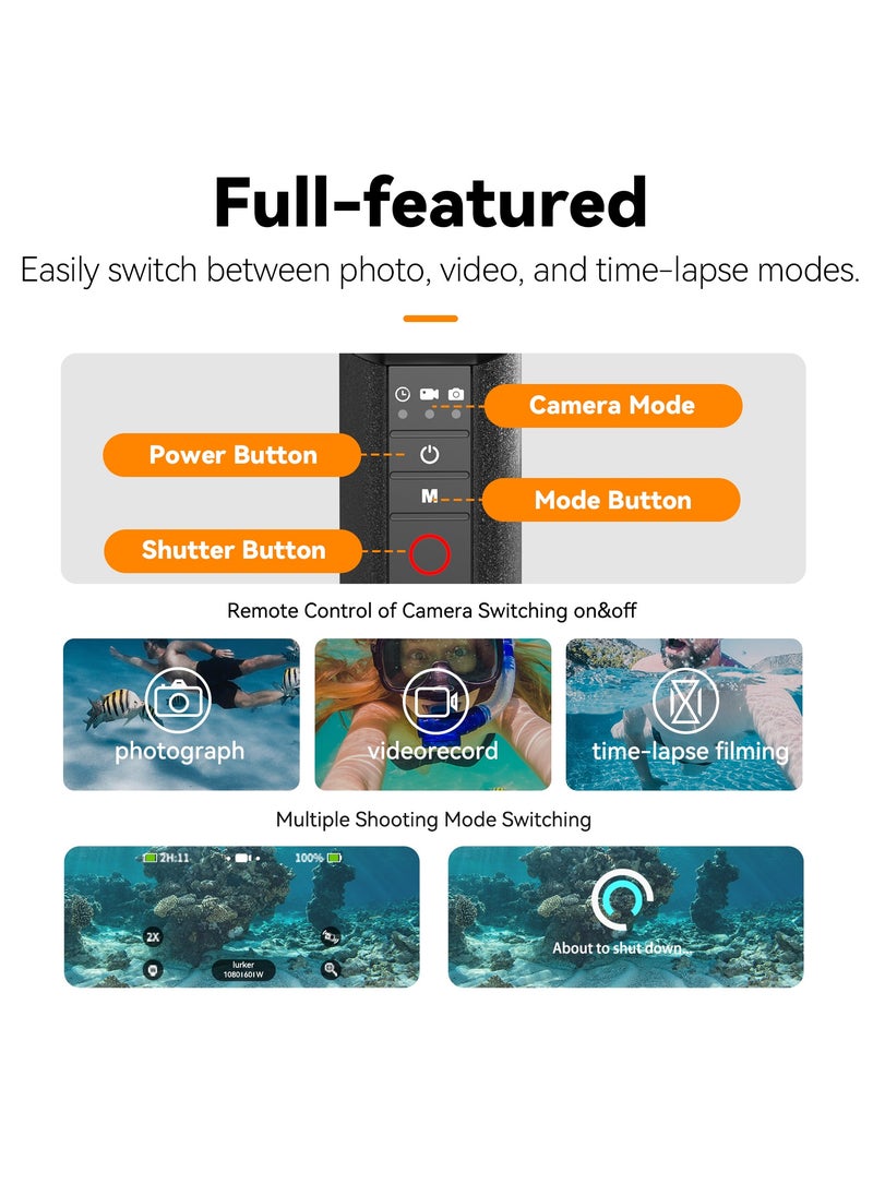 Bluetooth underwater remote control camera buoyancy rod, supports shooting, mode switching, remote control on/off functions, can be used in water depths within 15 meters, supports multiple models: G