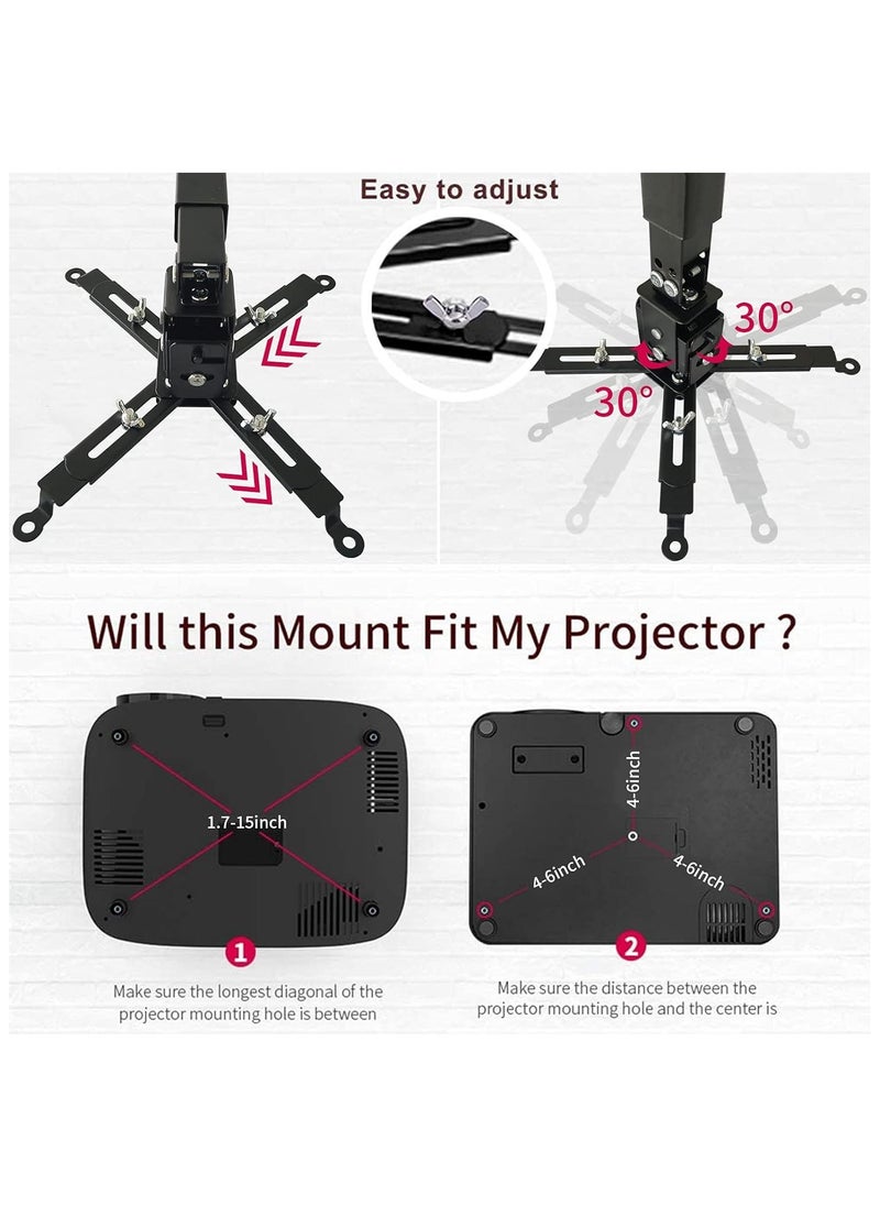 Projector Mount Wall or Ceiling Projection Mount Bracket with Adjustable Height and Extendable Arms Mount for Home and Office