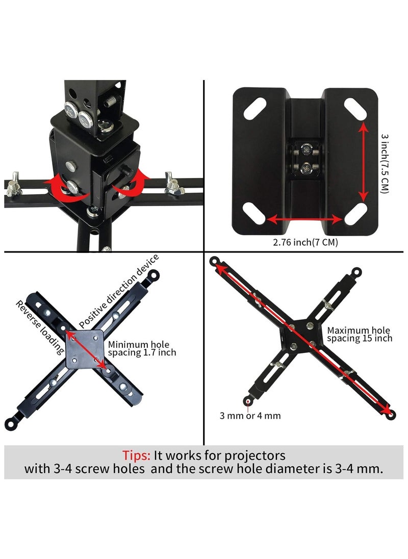 Projector Mount Wall or Ceiling Projection Mount Bracket with Adjustable Height and Extendable Arms Mount for Home and Office