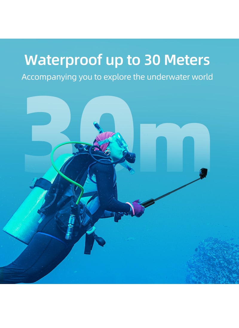 Floating tripod selfie stick, waterproof telescopic selfie stick, tripod, handle, 30m waterproof, can be connected to devices weighing up to 200g, compatible with most sports cameras