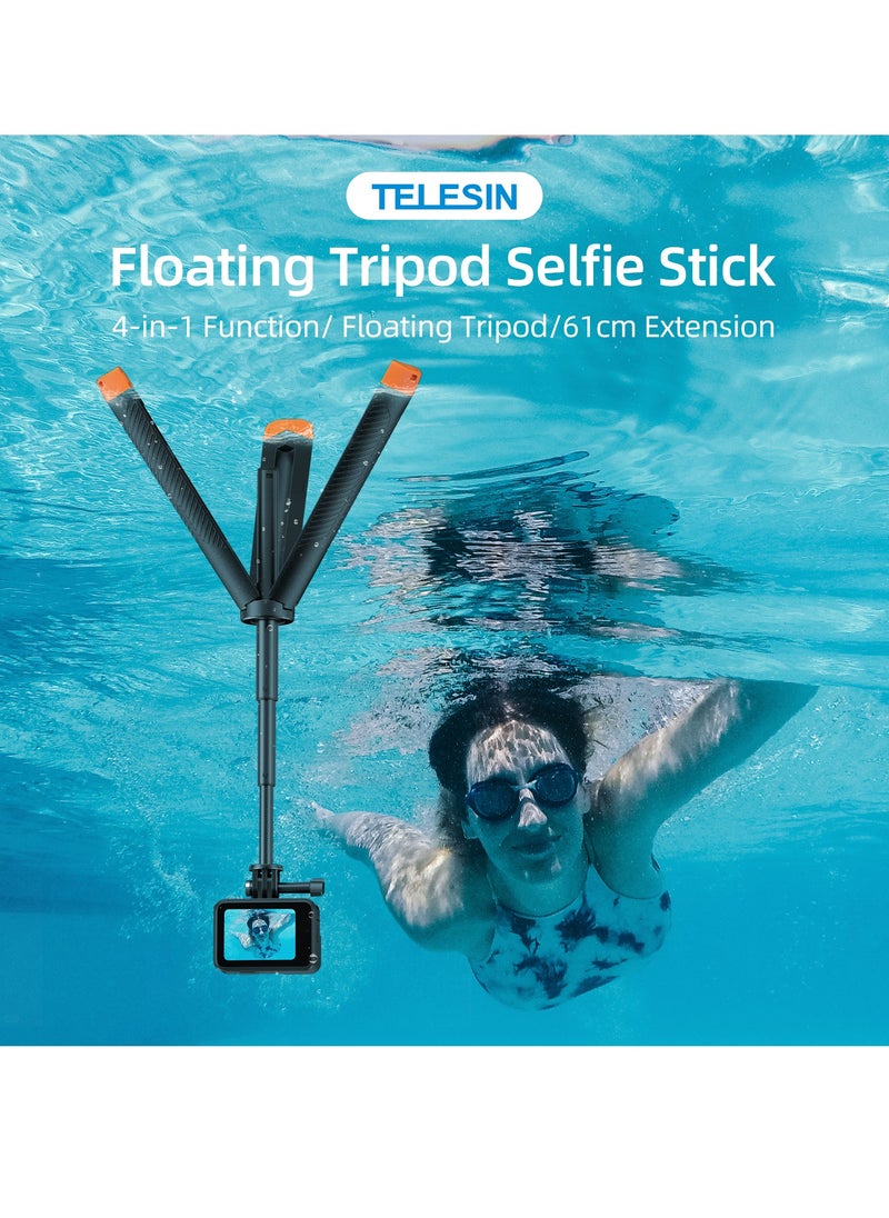 Floating tripod selfie stick, waterproof telescopic selfie stick, tripod, handle, 30m waterproof, can be connected to devices weighing up to 200g, compatible with most sports cameras