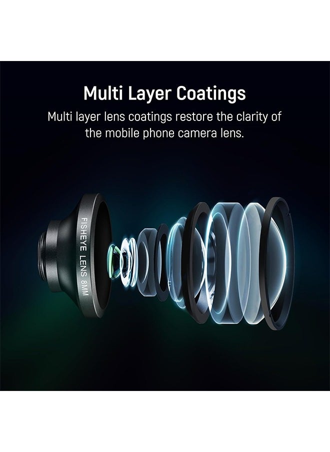 NEEWER HD 8mm fisheye mobile phone lens only suitable for 17mm threaded back plate, 220° wide angle compatible with SmallRig NEEWER iPhone Samsung mobile phone cage case, comes with 17mm lens adapter, LS-29