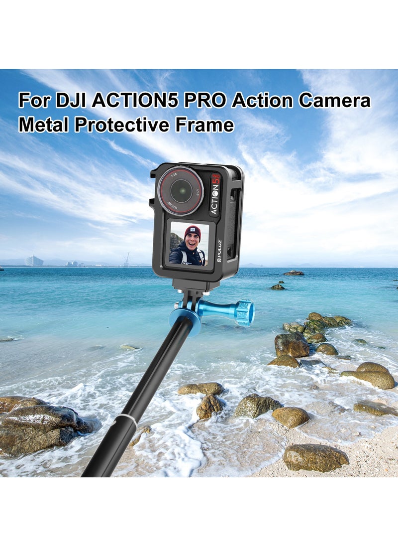 For DJI Osmo Action 5 Pro PULUZ Metal Cage Expansion Adapter Frame with Cold Shoe (Black)