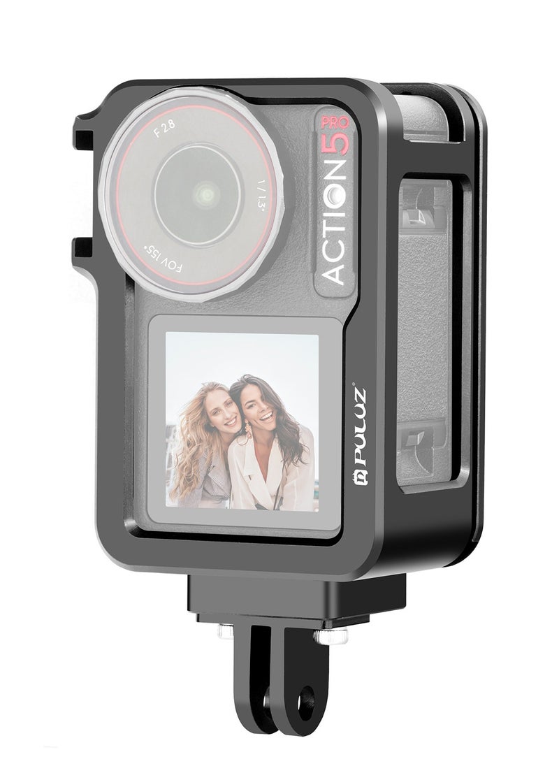 For DJI Osmo Action 5 Pro PULUZ Metal Cage Expansion Adapter Frame with Cold Shoe (Black)