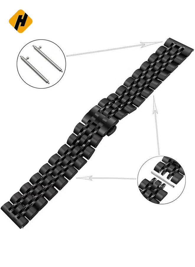 22mm Black Stainless Steel Replacement Strap – Metal Band for Huawei Watch GT2, GT, GT2 Pro, GT 2e, and Honor Magic 2