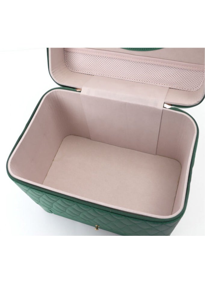 Portable Makeup Box with Multi Pocket and Mirror Green