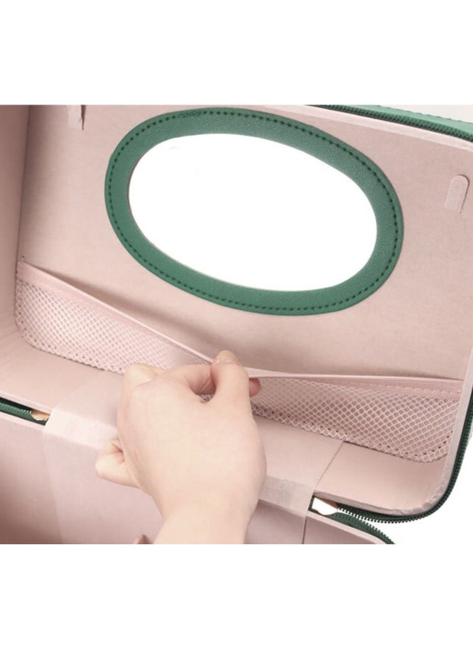 Portable Makeup Box with Multi Pocket and Mirror Green