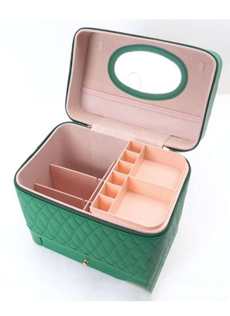 Portable Makeup Box with Multi Pocket and Mirror Green