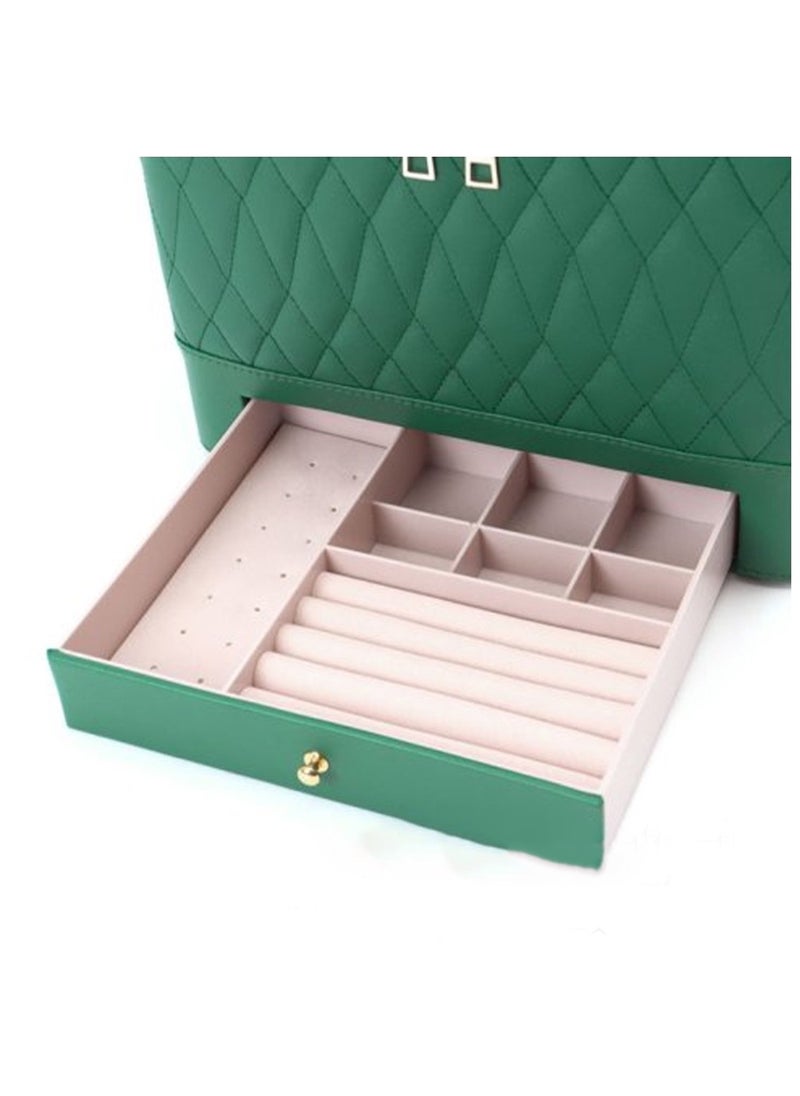 Portable Makeup Box with Multi Pocket and Mirror Green