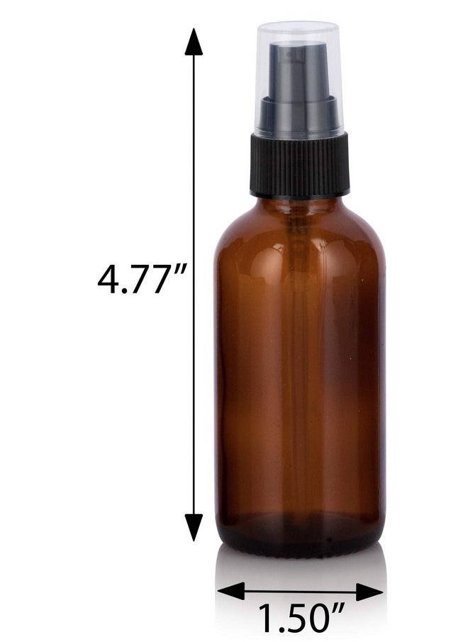 2 Oz / 60 Ml Amber Glass Boston Round Bottle With Black Treatment Pump (12 Pack) Refillable Empty Storage Containers