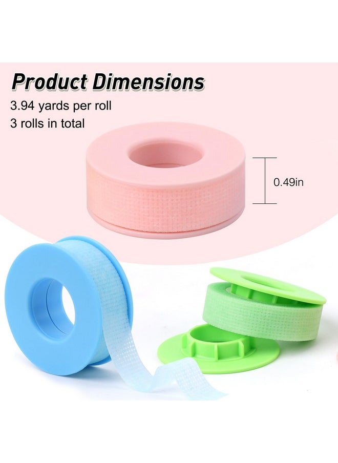 Lash Extension Tape Silicone Gel Eyelash Tape For Lash Extensions, Latex Free For Sensitive Skin/Strong Sticky/Easy Tear Micropore Eye Pad Make Up Tape (3 Rolls Green Blue Pink)