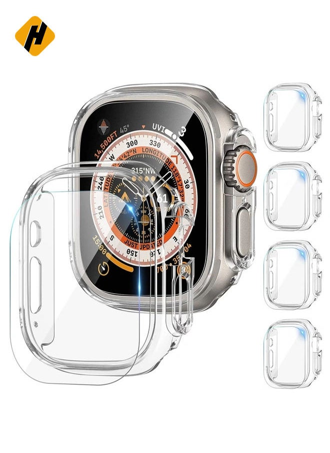 [4 Pack] Compatible for Apple Watch Ultra Screen Protector and Case 49mm, Anti-Fog Tempered Glass Protector Film with PC Hard Bumper Cover for iWatch Ultra 49mm(Clear)