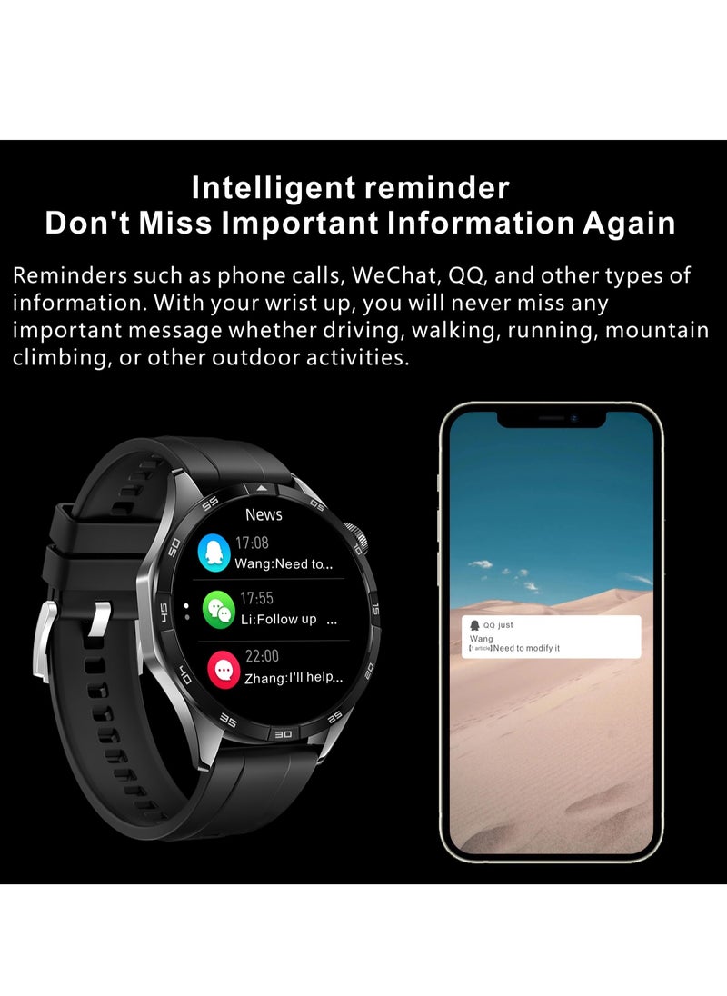 WATCH GT4 Smart Watch Black Edition - 1.65-Inch Full Touch Screen, NFC Access Card, AI Voice Assistant, Waterproof, Multiple Sports Modes, Heart Rate & Sleep Monitoring, Compass, Wireless Charging, Bluetooth Calls, Intelligent Notifications, Mini Games, Customizable Dials, Steel & Silicone Straps.