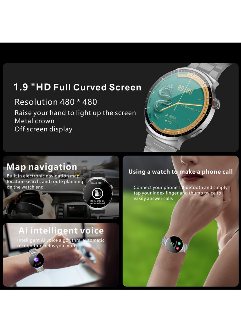 Watch 4 Max Smartwatch - AMOLED 1.9'' Full Curved HD Screen, 500mAh Battery, Black Edition & Formal Edition, 3 Straps, Voice Assistant, NFC, Bluetooth Calling, Health Monitoring, Sleep Tracking, Waterproof, GPS Navigation, Wireless Charging