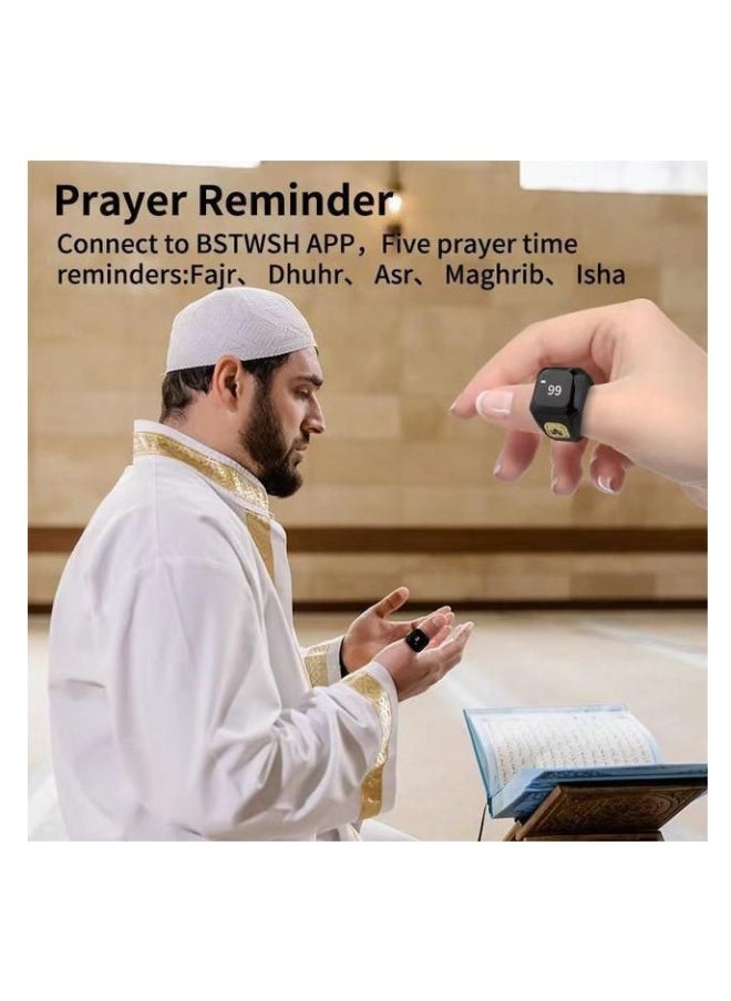 20mm Zikr Ring Arabic Smart Tasbih Ring Muslim Prayer Prayer timing reminder Tasbih Counter Smart Ring Wearable Technology  Vibration Reminder Exclusive IQIBLA App and 5 Daily Prayer Reminders