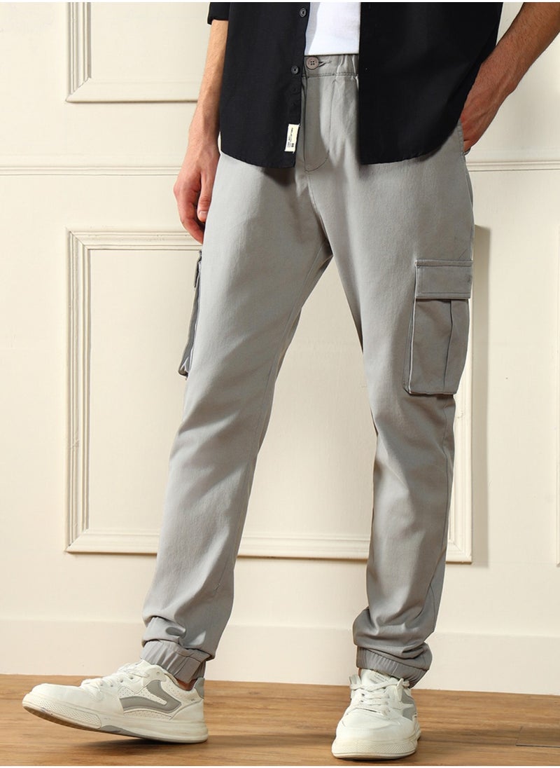 Mid Grey Casual Trouser for Men, Slim Fit