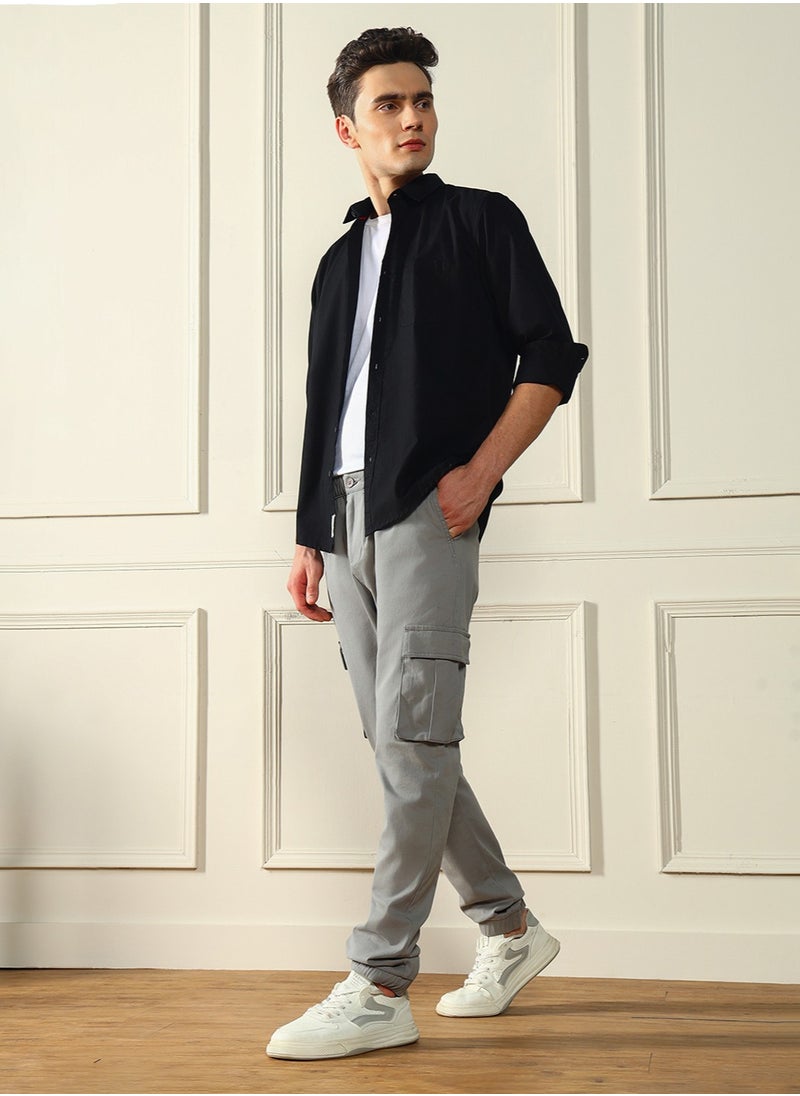 Mid Grey Casual Trouser for Men, Slim Fit