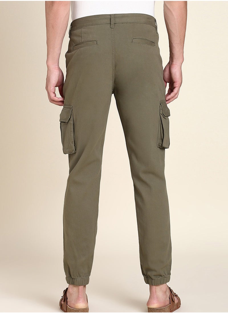 Light Olive Slim Fit Solid Trouser for Men - Cotton Blend, Full Length, Button & Zip, Mid Rise, Casual, Machine Wash