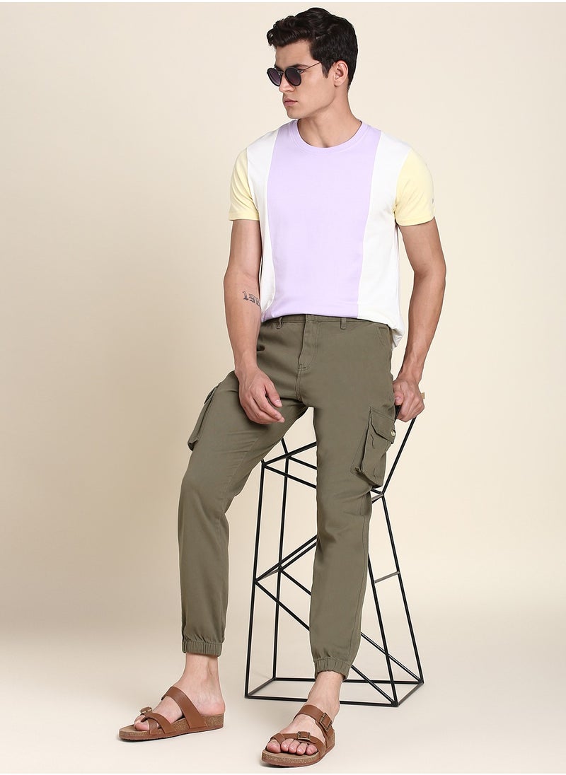 Light Olive Slim Fit Solid Trouser for Men - Cotton Blend, Full Length, Button & Zip, Mid Rise, Casual, Machine Wash