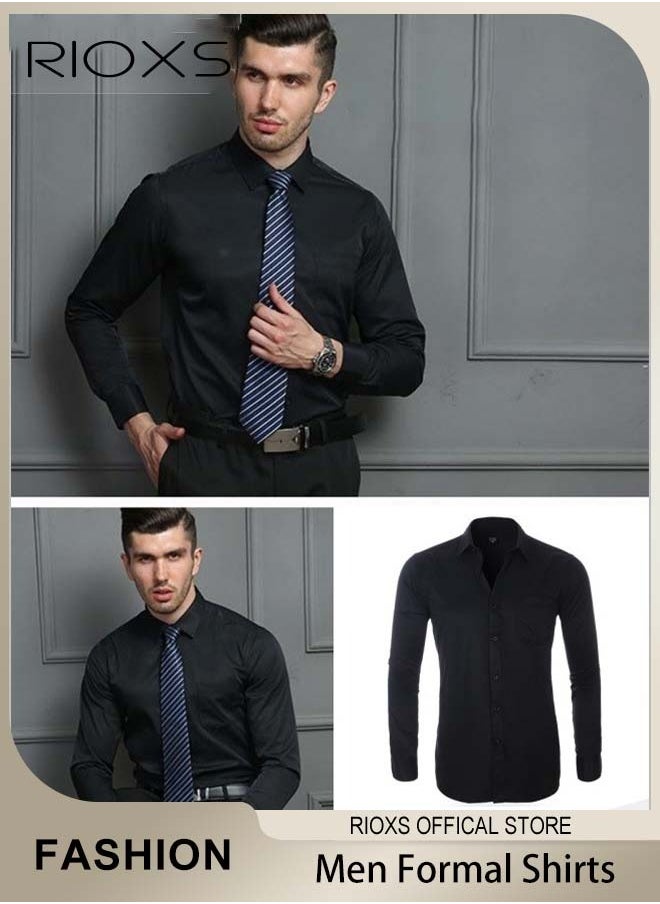 Men's French Cuff Dress Shirt, Slim Fit Formal Business Button Down Shirt For Men, Long Sleeve Dress Shirts With Pocket, Men's Shirt For Formal Party, Weddings Or Business Meetings, Soild Formal Shirt For Boyfriend Husband