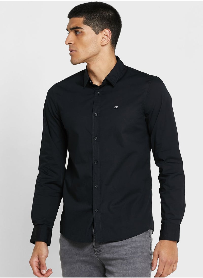 Logo Stretch Poplin Slim Shirt