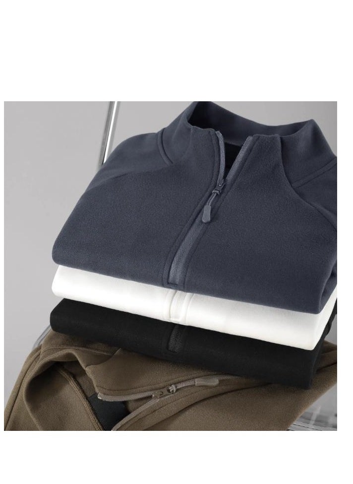 Half Zip Temperament Double-Sided Brushed Comfortable Base Layer With Pullover Hoodie Inside