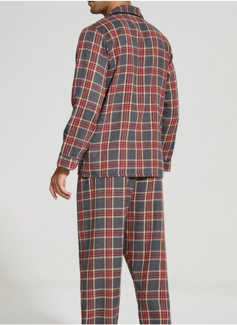 Men's Long Sleeved Checkered Pajamas Set