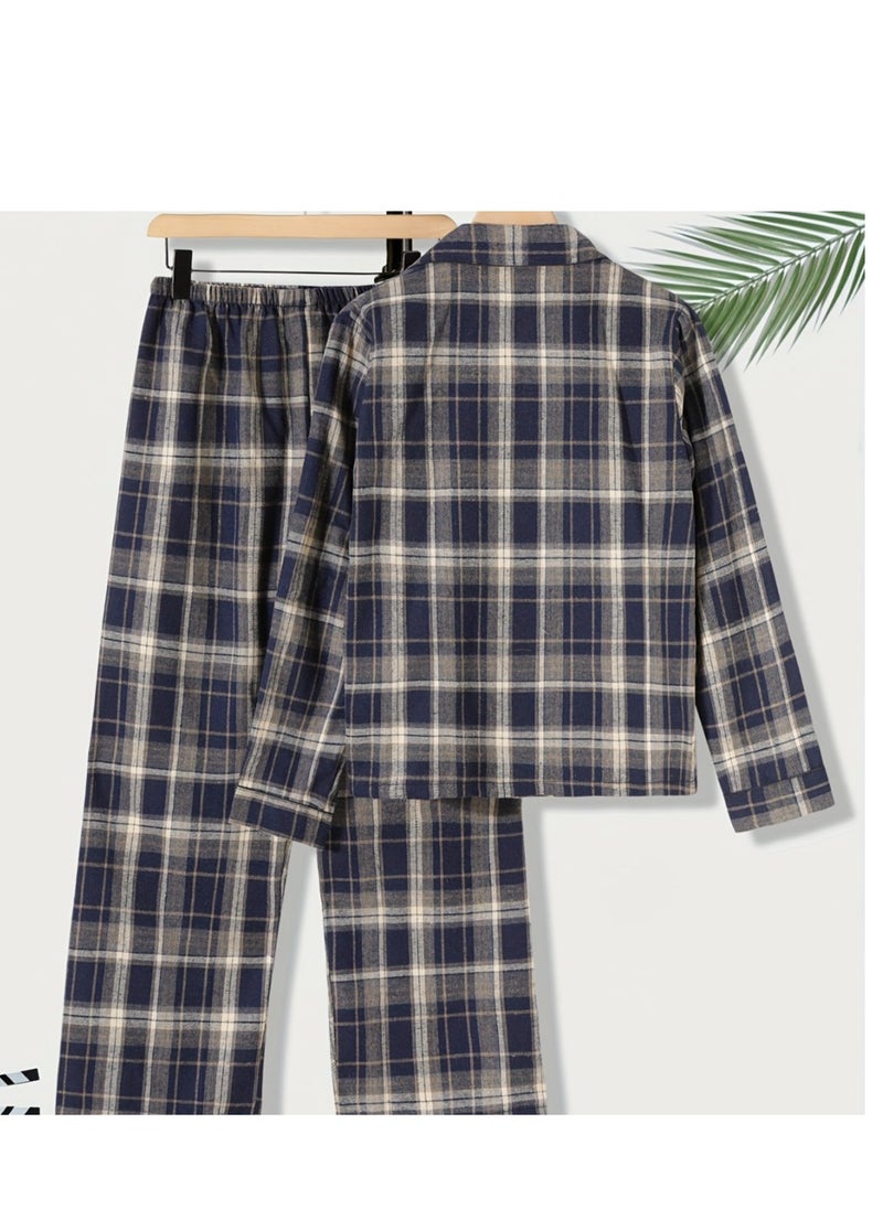 Large Men's Long Sleeved Checkered Pajamas Set