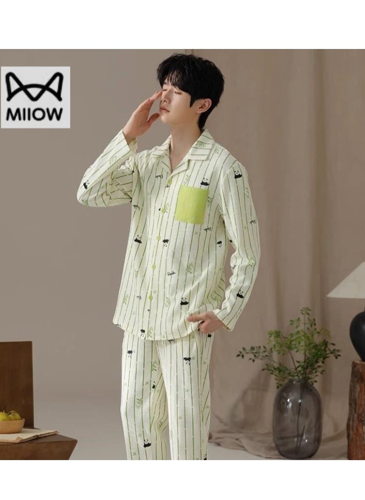 Men's Pure Cotton Casual Long Sleeved Pants Home Suit Can Be Worn Outside