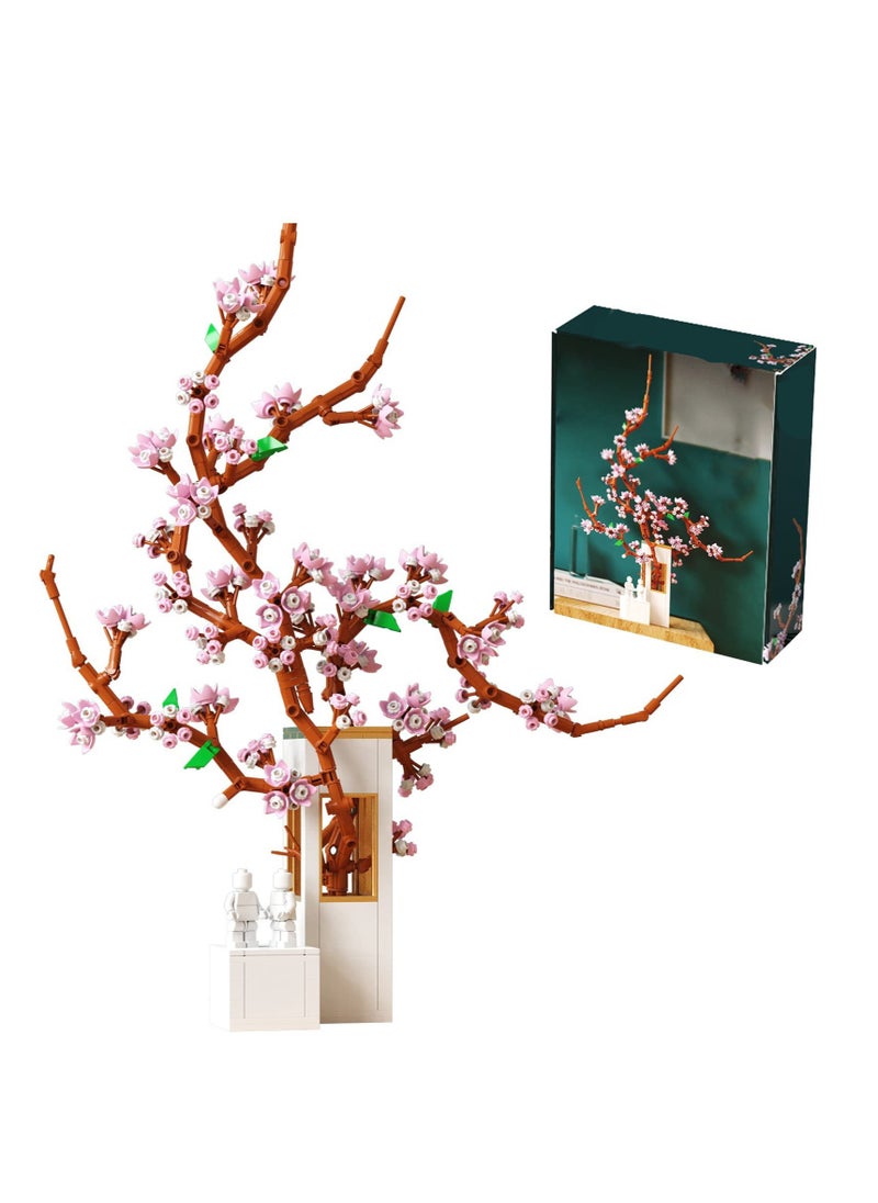 Building Blocks Kits for Adults Cherry Blossom Plant Home Decor Flower Bouquet Building Sets Compatible with Lego 750 Pcs Beautiful Artificial Flower Gift for Friends Women Girls