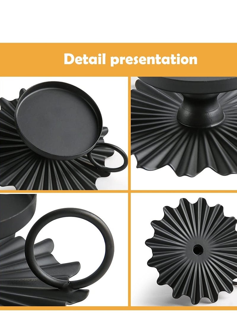 Candle Holders Small Portable Fan Candle Holders for Pillar Candle Table Tapers Vintage Metal Candle Trays Aromatherapy Iron Ornaments Suitable for Weddings Churches Festivals Etc. (black 2 Pce)