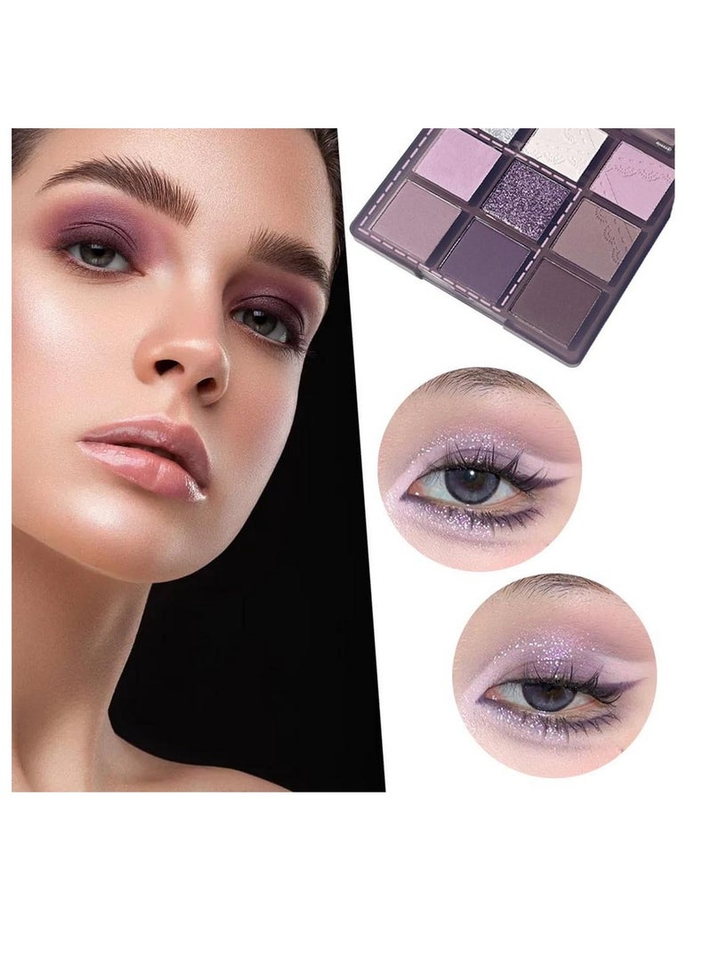 9 Color Purple Eyeshadow Palette, Natural Neutral Highly Pigmented Smokey Eye Eyeshadow palettes, Long Lasting Waterproof Blendable Hypoallergenic Travel Size Eye Makeup Palette