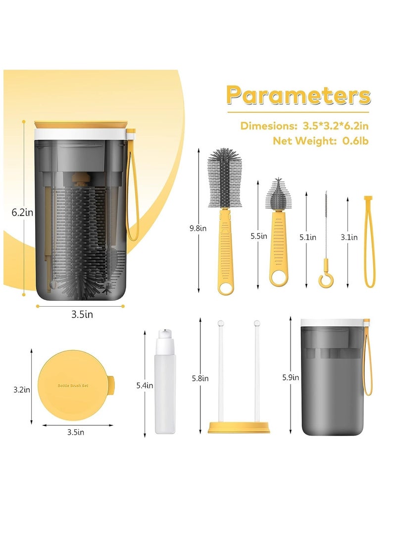 Bottle Brush Travel Baby Bottle Brush Set with Bottle Cleaner Brush and Drying Rack Gift for Newborn Mothers Suitable for Travel and Home Travel Baby Essentials for Moms Straw Brushes